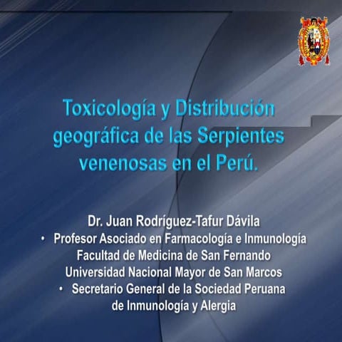 Toxicologia y distribucion geografica de las serpientes venenosas en el Peru