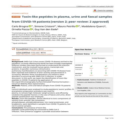 Toxin-like peptides in plasma, urine and faecal samples from COVID-19 patients