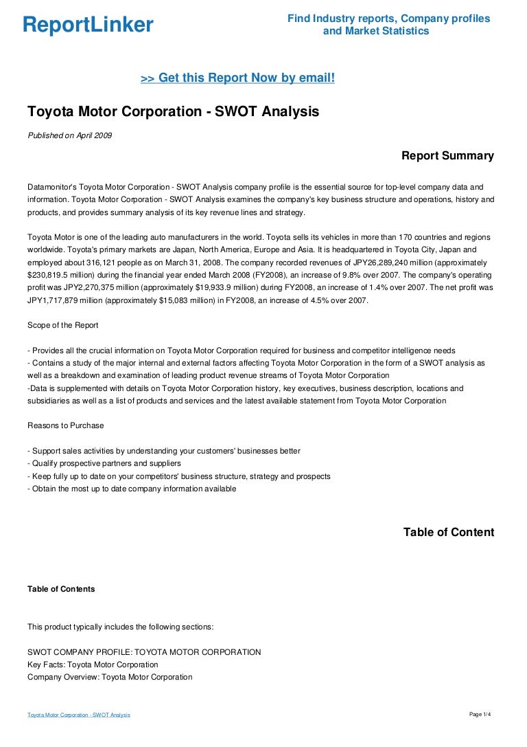 Toyota Motor Corporation - SWOT Analysis