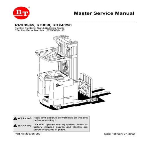 Toyota bt rrx45 electric electrical stand up rider truck service repair ...