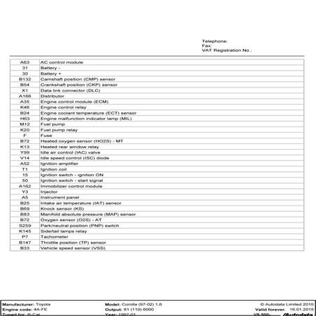 Toyota corolla 1.6 ecu wiring