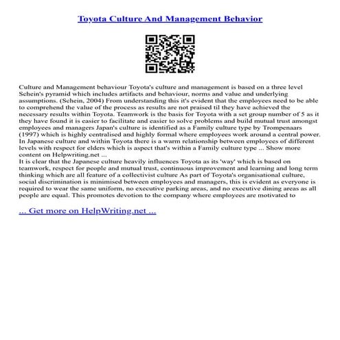Toyota Culture And Management Behavior