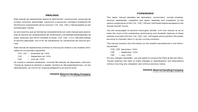TOYOTA Forklift Engine (11Z, 12Z, 13Z and 14Z Model) Service Repair Manual In...