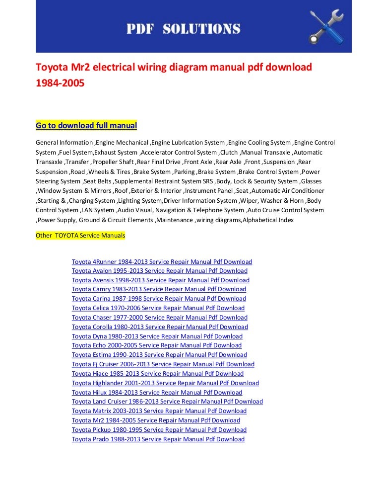 Toyota mr2 electrical wiring diagram manual pdf download 1984 2005