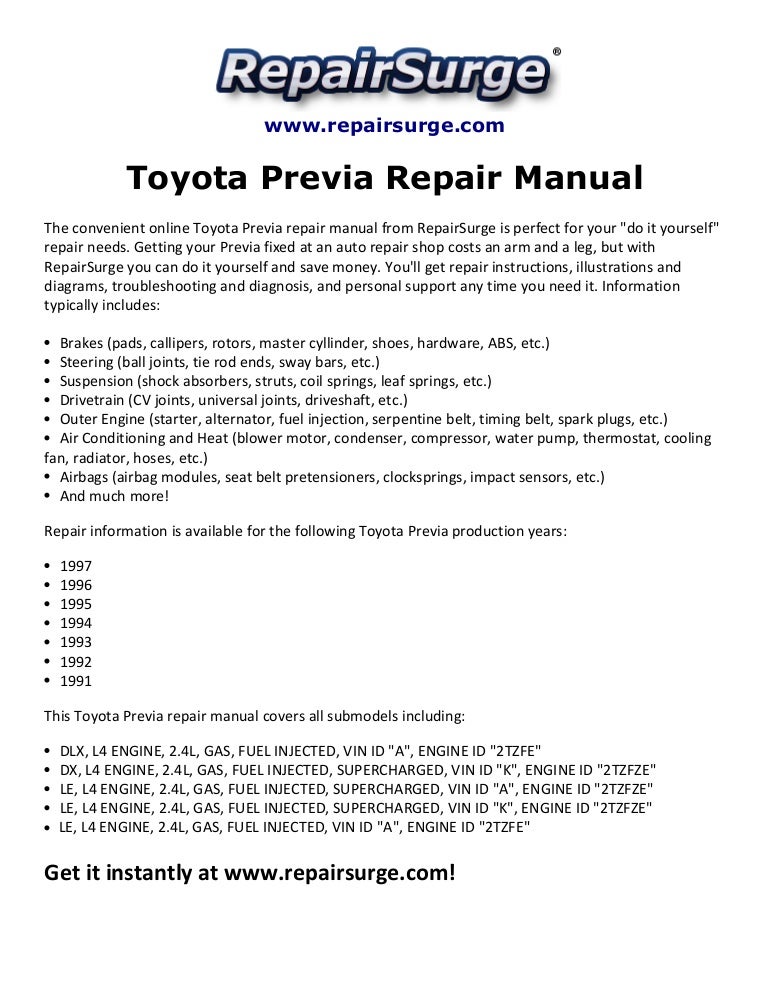 Toyota previa repair manual 1991 1997 | 1997 Toyota Engine Diagrams Online | | SlideShare