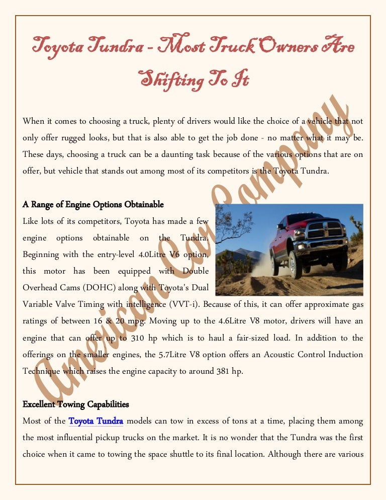 Toyota tundra most truck owners are shifting to it