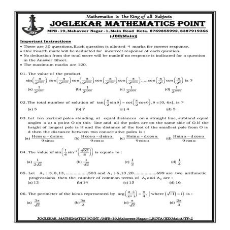 Test yourself for JEE(Main)TP-2