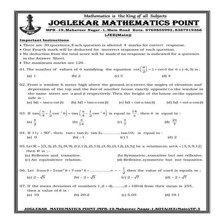 Test yourself for JEE(Main)TP-3