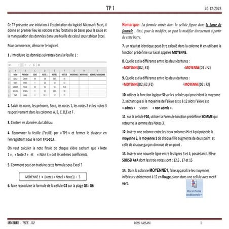 TP Informatique 1 excel | DOC