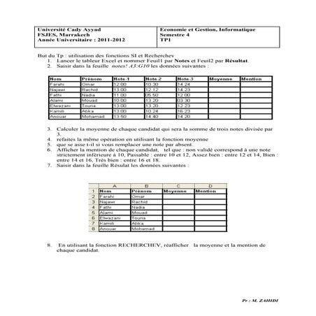 TP Informatique 1 excel