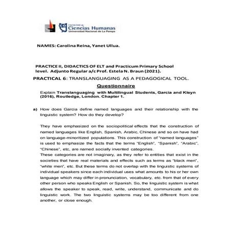 Practice Paper N° 6- Translanguaging as a pedagogical tool