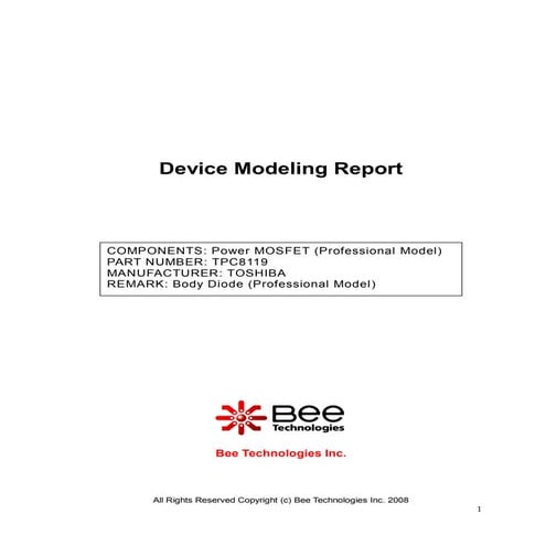 SPICE MODEL of TPC8119 (Professional+BDP Model) in SPICE PARK