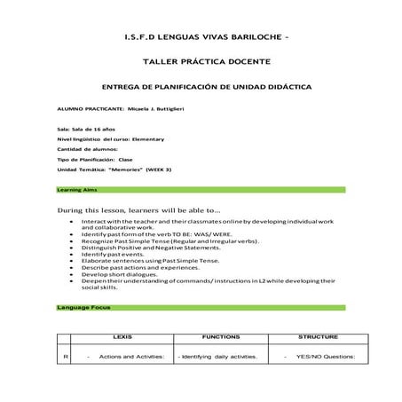 TPD - Didactic Unit - Secondary Level - Week 3 - Buttiglieri Micaela