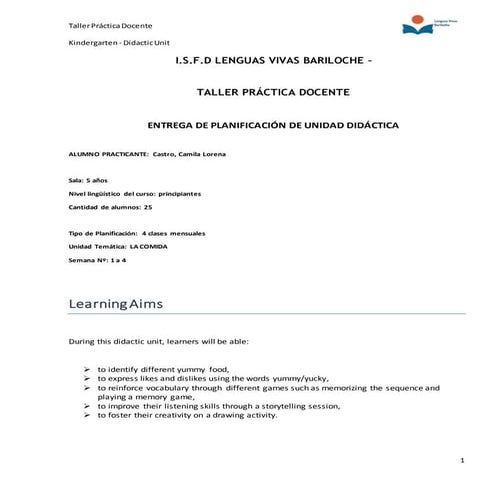 Mock didactic unit - Kindergarten