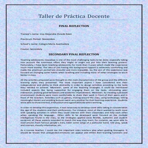 Tpd   oviedo - reflective learning - secondary