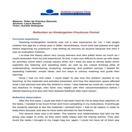 Kindergarten final reflection