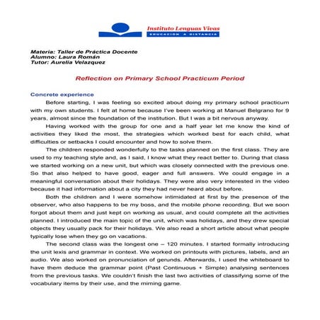 Reflection on the primary school practicum period