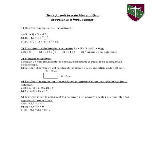 Trabajo práctico ecuaciones e inecuaciones 3er año