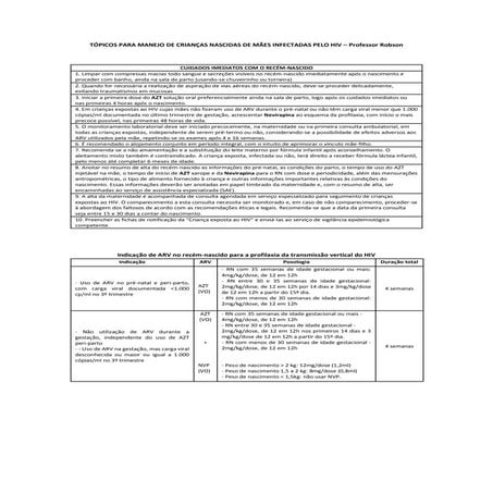 Tópicos para manejo da criança exposta ao HIV