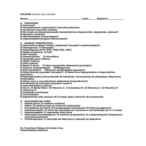 Tópicos para manejo do Calazar