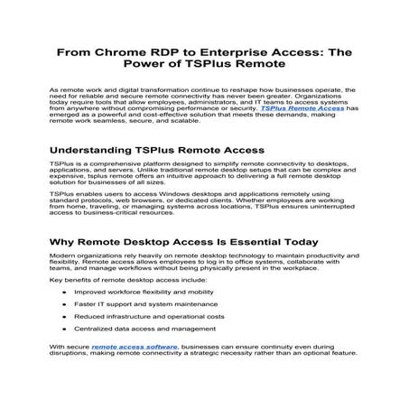 How TSPlus Delivers the Best Remote Access Software Experience | DOCX