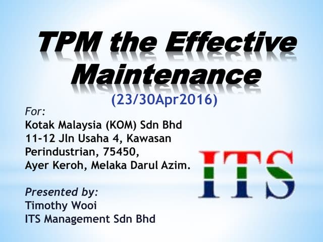 TPM-QM-Training Material as Per JIPM Methodology | PPT