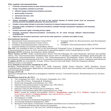 Telecommunications Policies Standards and Regulations Notes
