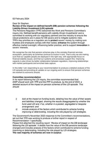 tpr ldi response to the work and pensions commitee