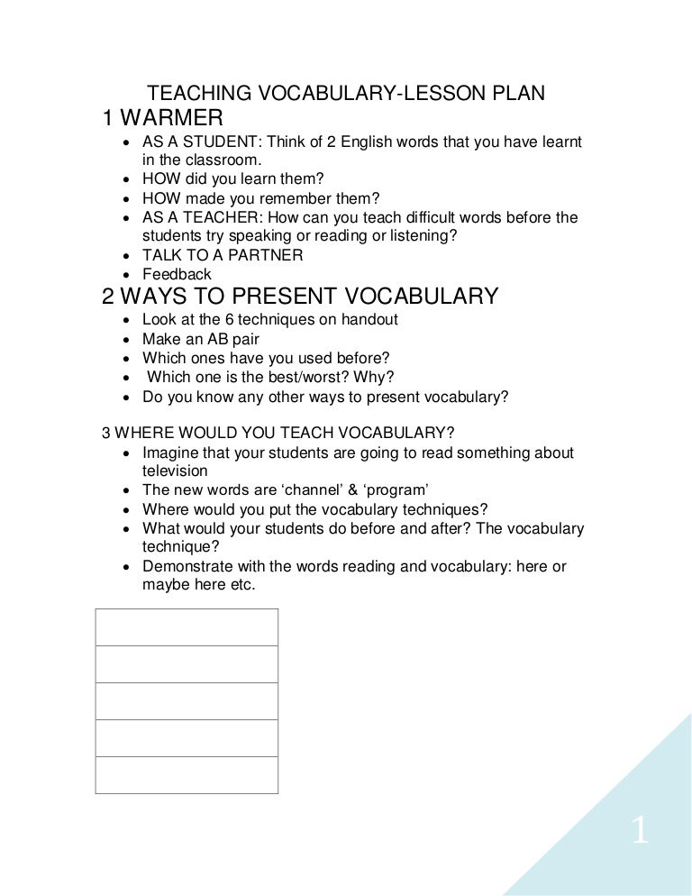 business english vocabulary lesson plan