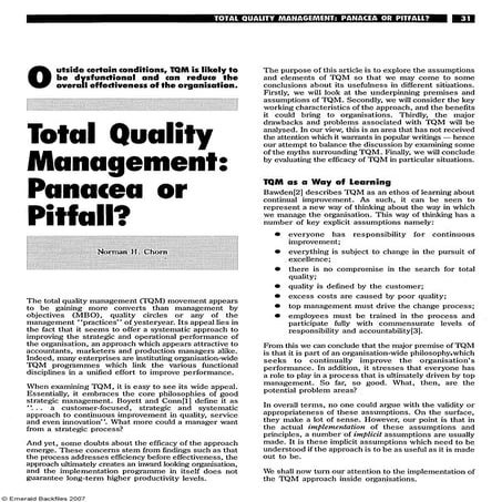 TQM Pitfalls  SGSITS