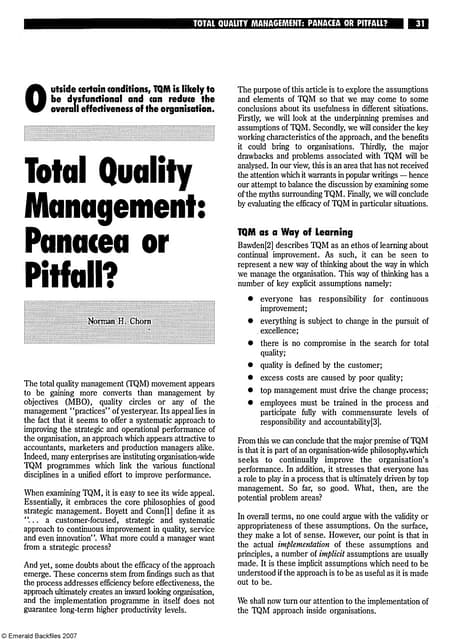 TQM Pitfalls  SGSITS