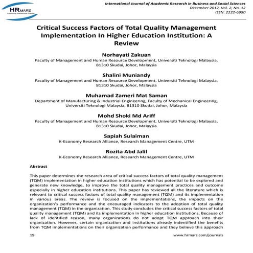 A Key Performance Indicators A Framework For Higher Education ...