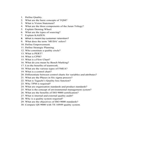 Tqm important questions | DOC