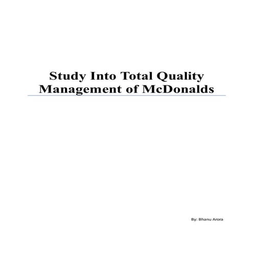 Study Into Total Quality Management of McDonalds