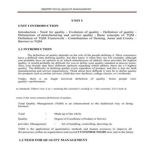 Tqm notes five units