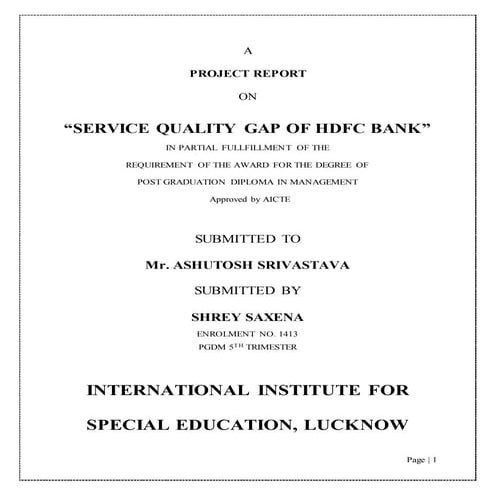 service quality gap of hdfc bank