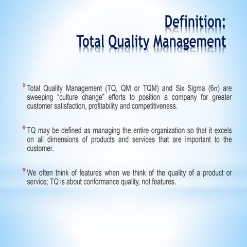Total Quality Management & Six Sigma