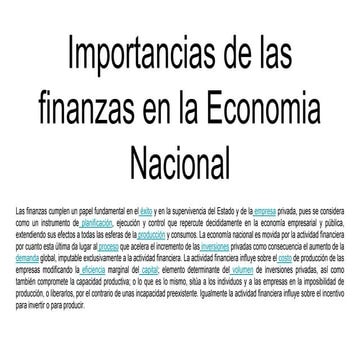 Importancia de las finanzas en la economía nacional | PPTX