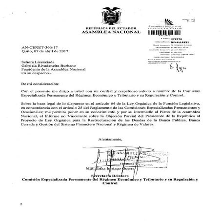 Informe no vinculante sobre Ley Restructuración Deudas 