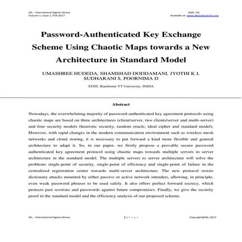 Password-Authenticated Key Exchange Scheme Using Chaotic Maps towards a New A...