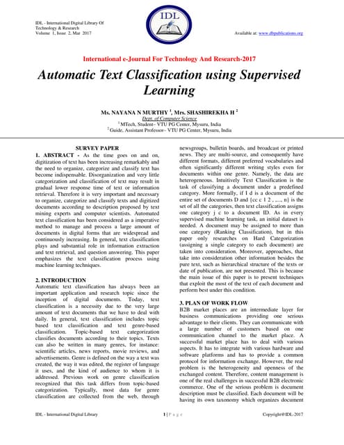 Automatic Text Classification using Supervised Learning