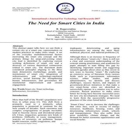 The Need for Smart Cities in India