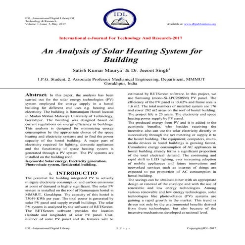 An Analysis of Solar Heating System for Building