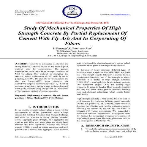 Study Of Mechanical Properties Of High Strength Concrete By Partial Replaceme...