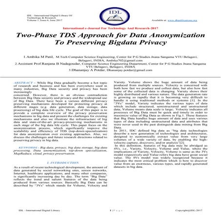 Two-Phase TDS Approach for Data Anonymization To Preserving Bigdata Privacy