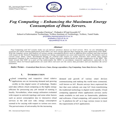 Fog Computing – Enhancing the Maximum Energy Consumption of Data Servers.