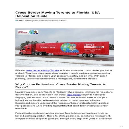 Cross Border Moving Toronto to Florida USA Relocation Guide | PDF