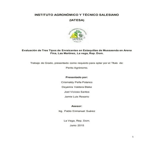 Evaluación de Tres Tipos de Enraizantes en Estaquillas de Mussaenda