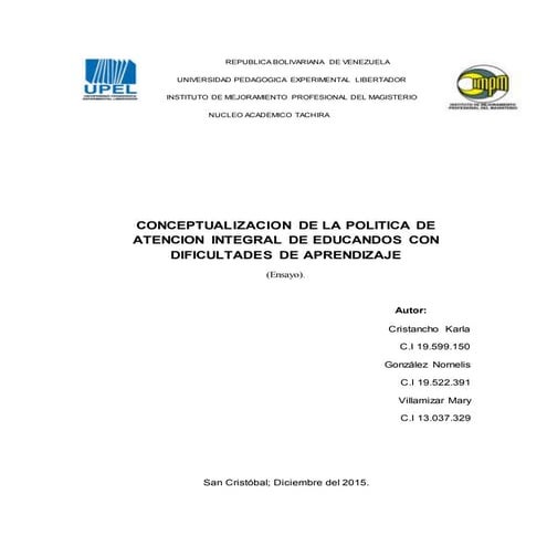 Trabajo analisis de la politica educativa dificultades de aprendizaje