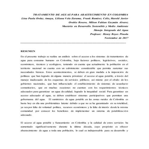 Trabajo colaborativo tratamiento de aguas para abastecimiento
